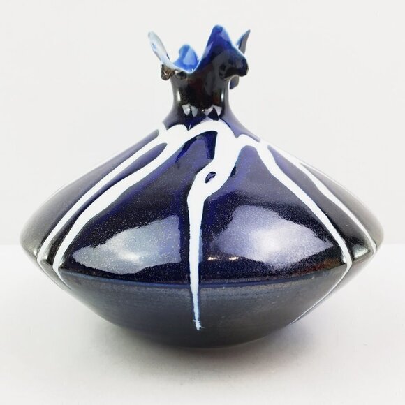 Limoges France Ceramic Abstract Modern Vase Style Blue White Art Piece - Picture 10 of 13